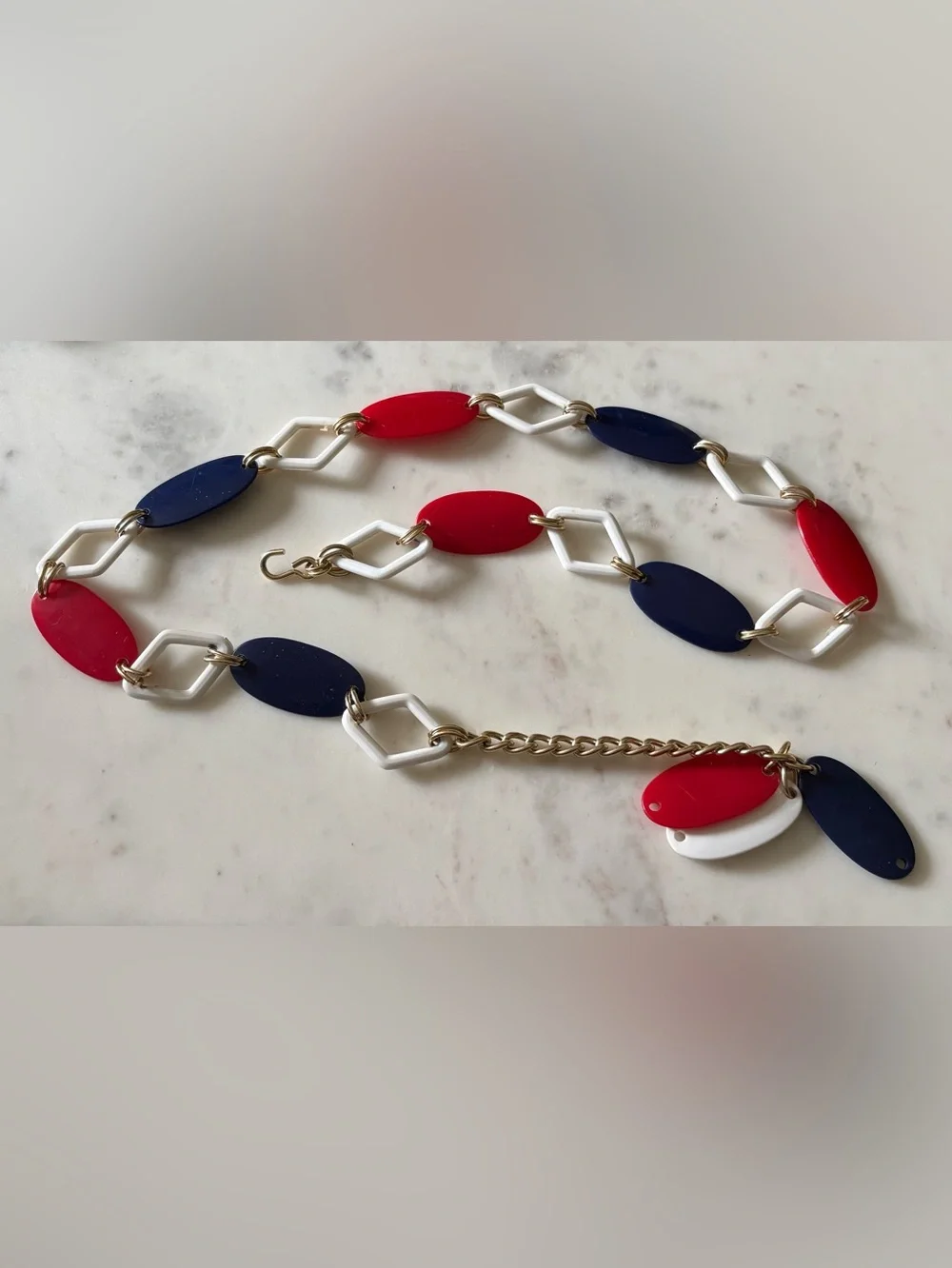 Vintage Red, White & Navy Linked Belt by Vintage